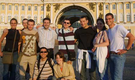 The French delegation in front of the Hermitage museum museum