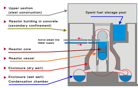 The main elements of a BWR GE Mark I reactor