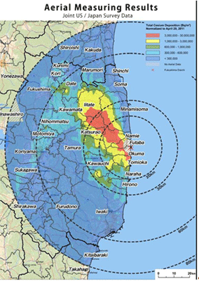 Map of soil contamination (source: website of MEXT)