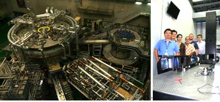 View of the KSTAR facility (left) and member of the joint team for fusion diagnostics (right)