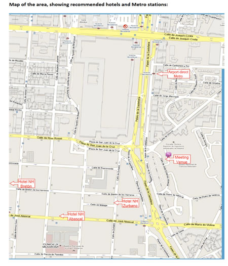 Map of area, showing recommended hotels